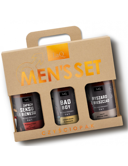 Laq Czyściopak Męski Zestaw x3 żel pod prysznic Bad Boy, Ryszard z Bieszczad, Doberman zapach sexu i biznesu
