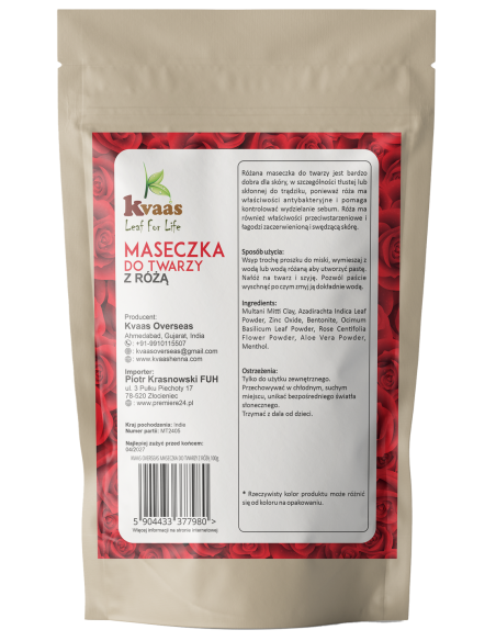 Kvaas Maseczka do twarzy z różą 100g