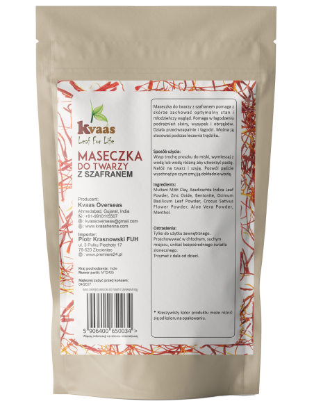 Kvaas Maseczka do twarzy z szafranem 100g