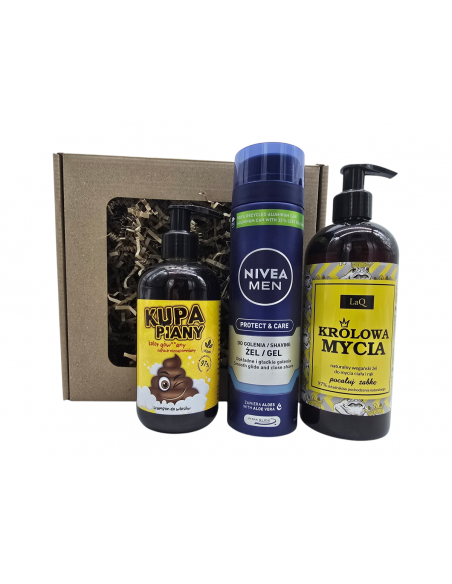 Zestaw prezentowy Najs Kupa Piany szampon 300ml Nivea żel do golenia 200ml Laq królowa mycia żel do mycia ciała i rąk 400ml