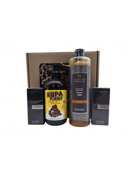 Zestaw prezentowy Yodeyma Caribbean i Platinum 15ml Glantier olejek 759 400ml Najs szampon kupa piany 300ml