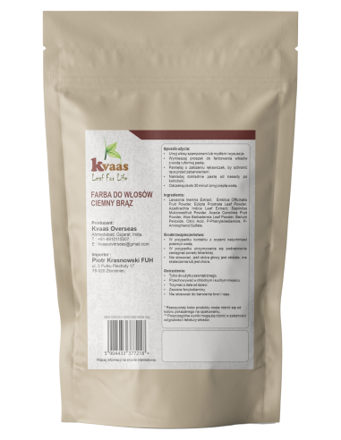 KVAAS FARBA HENNA DO WŁOSÓW CIEMNY BRĄZ 100g