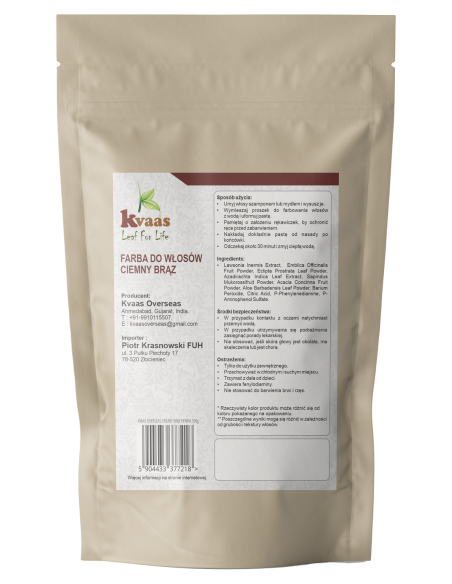 KVAAS FARBA HENNA DO WŁOSÓW CIEMNY BRĄZ 100g