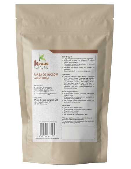 KVAAS FARBA HENNA DO WŁOSÓW JASNY BRĄZ 100g