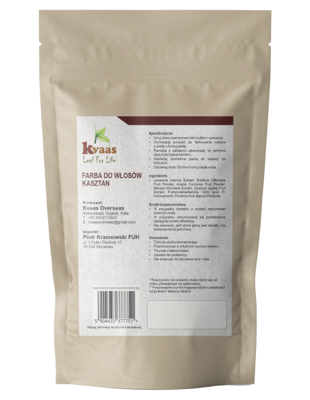 KVAAS FARBA HENNA DO WŁOSÓW KASZTAN 100g