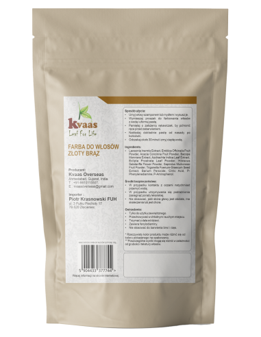 KVAAS FARBA HENNA DO WŁOSÓW ZŁOTY BRĄZ 100g