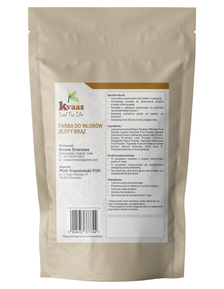 KVAAS FARBA HENNA DO WŁOSÓW ZŁOTY BRĄZ 100g