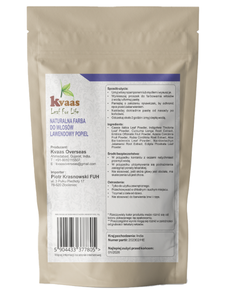 KVAAS NATURALNA ZIOŁOWA FARBA HENNA DO WŁOSÓW LAWENDOWY POPIEL 100g