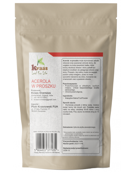 KVAAS ACEROLA W PROSZKU NATURALNA WITAMINA C PROSZEK 20g